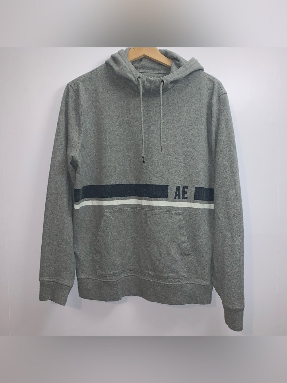 American Eagle Outfitters Gray Hoodie with Navy and White Stripe